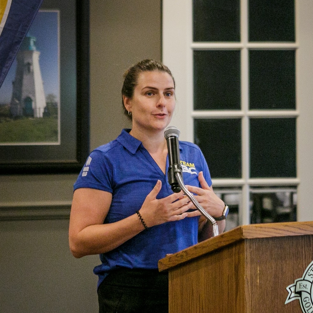 Team BC Chef de Mission Jennifer Scott addressing a crowd at the 2022 Canada Summer Games