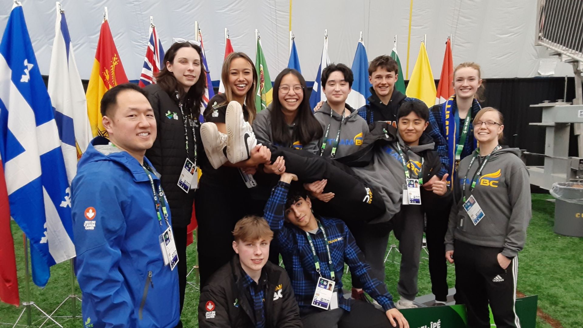 Karate team poses together at 2023 Canada Winter Games