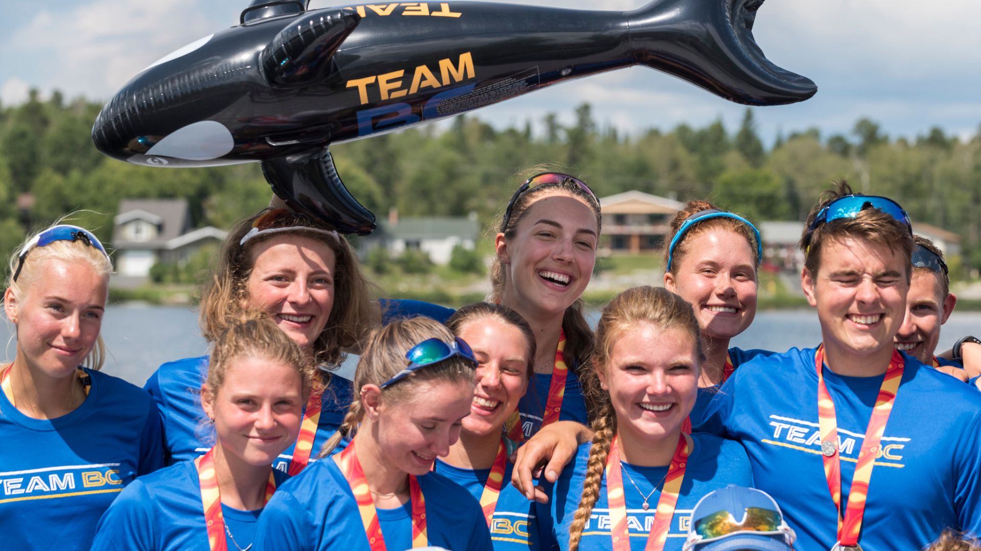 Team BC rowers celebrate at the 2017 Canada Summer Games